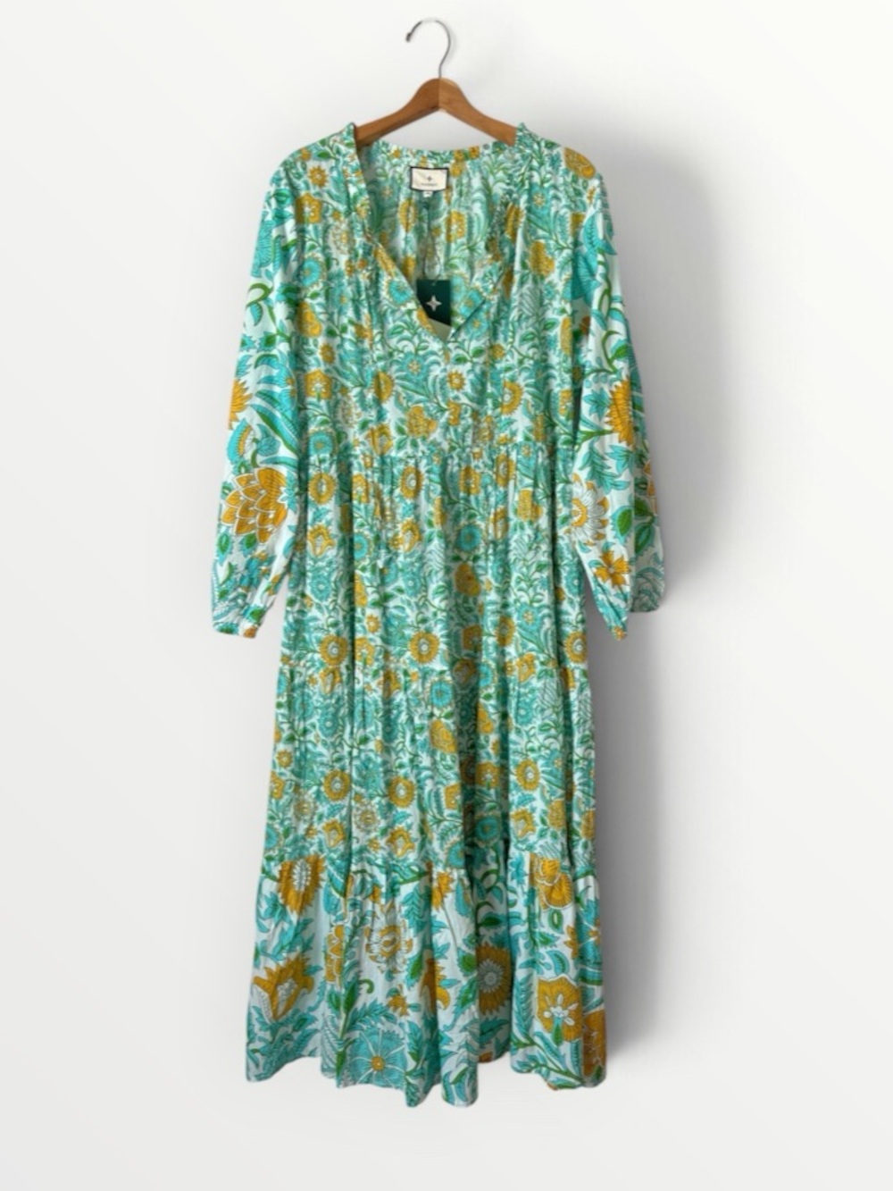 TUCKERNUCK Turquoise and Mustard Wildflower Salty Paloma Caftan NWT